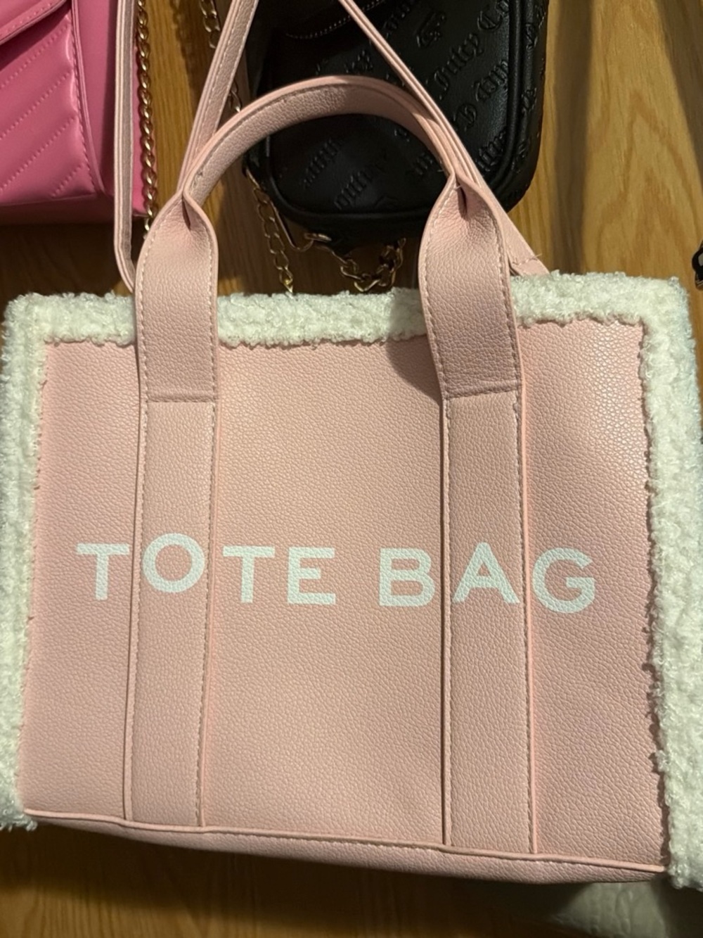 Pink Tote Bag with Shearling Trim - Unbranded